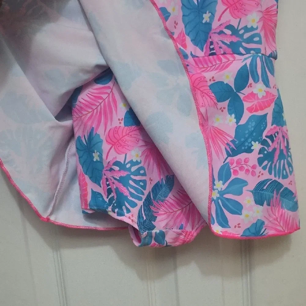 Girls Pink and Blue Floral Swimsuit One Piece